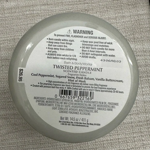 Twisted Peppermint 3 wick candle - Picture 3 of 3